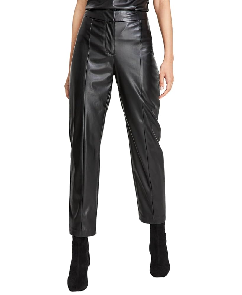 DKNY Womens Faux Leather High Rise Skinny Pants Black 0 at